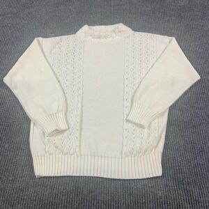 VTG‎ Alicia Sweater Women's Large White Cable Knit Lightweight Retro USA Made